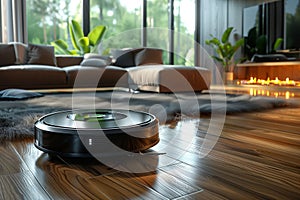 Luxury Meets Technology in This Living Room with an Efficient Robotic Floor Cleaner