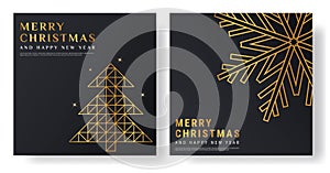 Luxury Merry Christmas invitation card with golden vector template