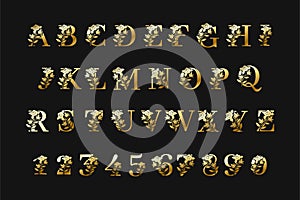 Luxury Metal Gold Gradient Floral Alphabet ABC
