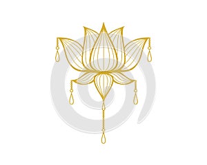 Luxury metallic gold lotus floral design on white background