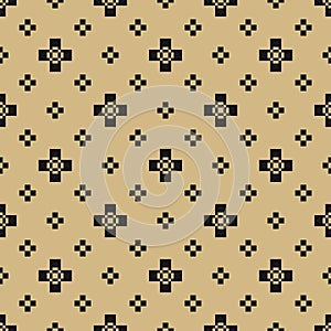 Luxury minimal vector geometric seamless pattern with crosses. Black and gold