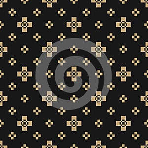 Luxury minimal vector geometric seamless pattern with crosses. Black and gold