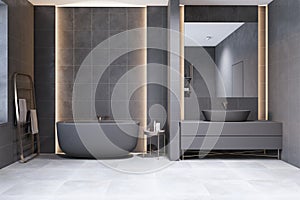 Luxury minimalistic bathroom interior. 3D Rendering