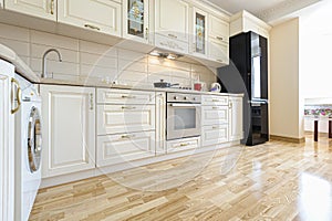 Luxury modern beige and white kitchen interior