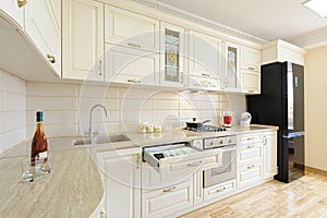 Luxury modern beige and white kitchen interior