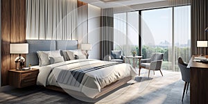 Luxury modern double bedroom hotel room with wardrobe