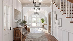 Luxury Modern farmhouse entryway, farmhouse interior. Generative Ai