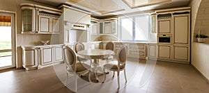 Luxury modern fitted kitchen interior. Kitchen in luxury home wi