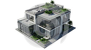 Luxury Modern House with Rooftop Garden - 3D Render. photo