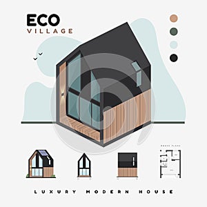 Luxury modern houses. Eco village. Isometric vector illustration. Modern house. The property