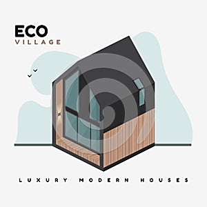 Luxury modern houses. Vector flat illustration. Eco village contemporary building. The property