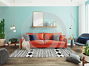 Luxury Modern Living Room, 3d rendering illustration