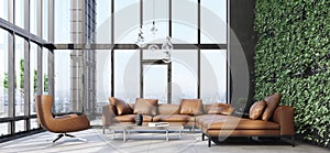 Luxury modern living room interior with panoramic windows