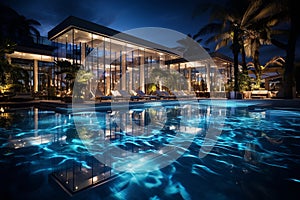 Luxury Modern Resort Hotel with Swimming Pool to Holiday Accommodation at Night