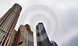 Luxury modern skyscrapers in the center of Dubai city. United Arab Emirates