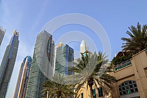 Luxury modern skyscrapers in the center of Dubai city. United Arab Emirates