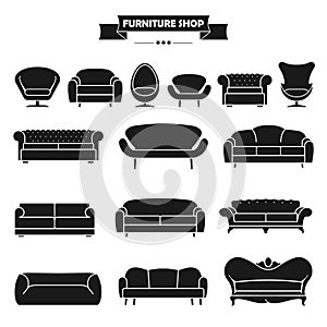 Luxury modern sofa and couch icons set. Vintage fu