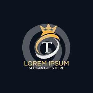 Luxury modern T letter crown logo design template vector eps