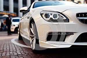 luxury modern white sports car close-up. Generative AI
