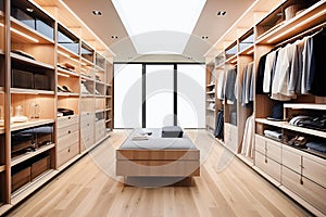 luxury modern wood walk in closet with wardrobe