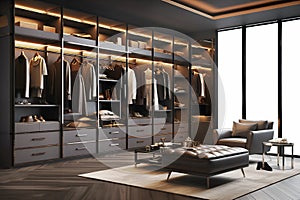 luxury modern wood walk in closet with wardrobe