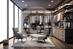 luxury modern wood walk in closet with wardrobe