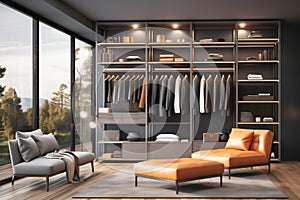 luxury modern wood walk in closet with wardrobe