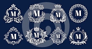 Luxury monogram frame. Ornamental monograms, heraldic initials logo ornament and elegant letters border frames vector photo