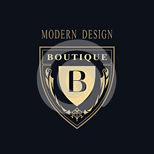 Luxury Monogram. Graceful Template. Elegant Line Art Logo Design. Letter B. Emblem Identity for Restaurant, Royalty, Boutique,