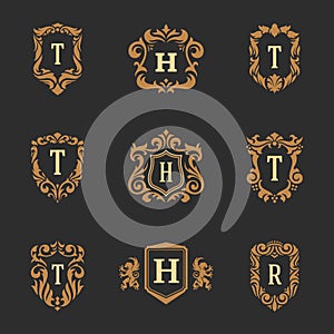 Luxury monogram logos templates vector objects set for logotype or badge design.