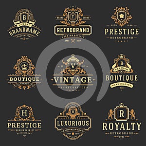 Luxury monograms logos templates vector objects set