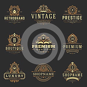 Luxury monograms logos templates vector objects set