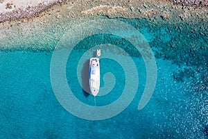 A luxury motor yacht anchored in the Aegean Sea, Greece