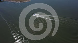 Luxury motor yacht boat moving on a river