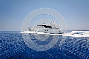 Luxury motor yacht cruising the Aegean sea