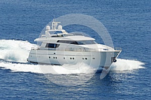 Luxury motor yacht cruising the Aegean sea