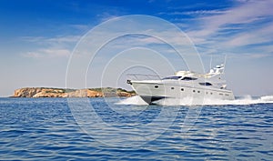 Luxury motor yacht cruising the Aegean sea