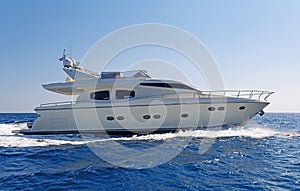 Luxury motor yacht cruising the Aegean sea