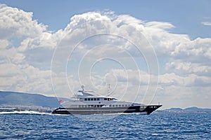 Luxury motor yacht cruising the sea