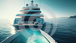 Luxury motor yacht on the ocean. Luxury super yacht with a swimming pool and a jacuzzi. generative ai