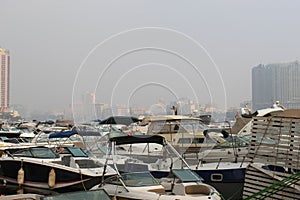 Luxury motorboats and yachts at the dock