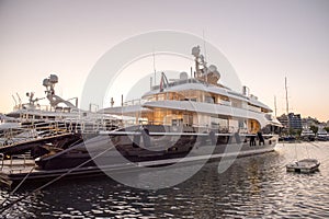 Luxury motorboats and yachts at the dock. Marina Zeas, Piraeus,Greece