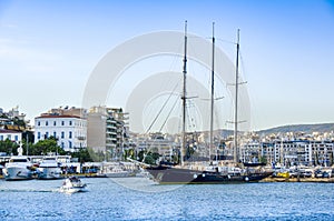 Luxury motorboats and yachts at the dock.Marina Zeas, Piraeus,Greece