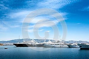 Luxury motorboats and yachts at the dock.Marina Zeas, Piraeus,Greece