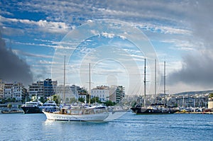 Luxury motorboats and yachts at Marina Zeas, in Piraeus port, Greece