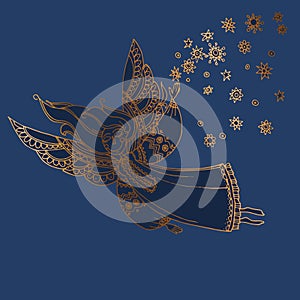 Luxury night blue and gold decorative girl angel