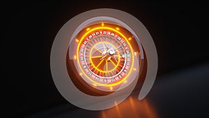 Luxury Online Casino Gambling Roulette Wheel 3D Realistic With Neon Lights - 3D Illustration