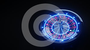 Luxury Online Casino Roulette Wheel With Neon Lights - 3D Illustration