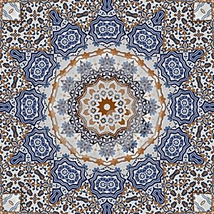 Luxury oriental tile seamless pattern floral background. Mandala boho chic style