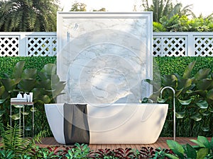 Luxury outdoor bathrooms surrounded by nature 3d render photo